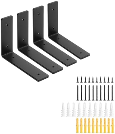 6" Heavy Duty Floating Shelf L Brackets, 160 lbs Steel, 4 Pack Black