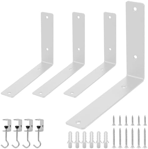 L Floating Shelf Brackets,4 Pack Heavy Duty L Brackets for Shelves, L 8" X H 6" White Metal Countertop Support Brackets,