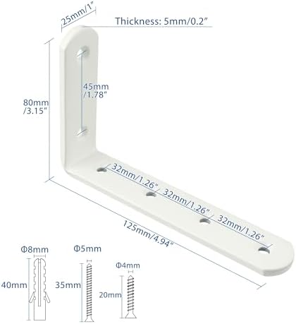 Mooche White Shelf Brackets, Heavy Duty Floating Shelf Bracket for Wood Shelves, Wall Mounted Metal L Brackets, Wall She