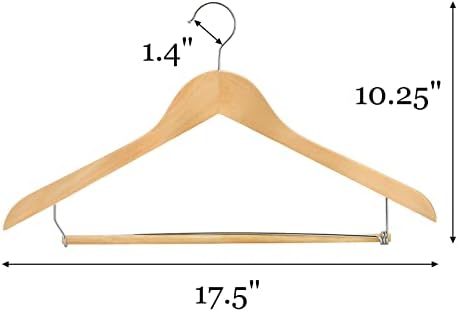 Tosnail 8 Pack Wooden Suit Coat Hangers with Locking Bar, Wood Hanger Pants Clothes Hanger - Flat Construction for Savin