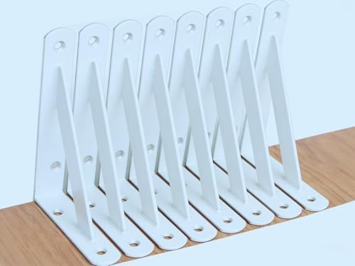 8 Pack L6 x H 4" White Heavy Duty Shelf Brackets with Screws Metal Shelf Brackets Shelf Support Angle Brackets for Shelv