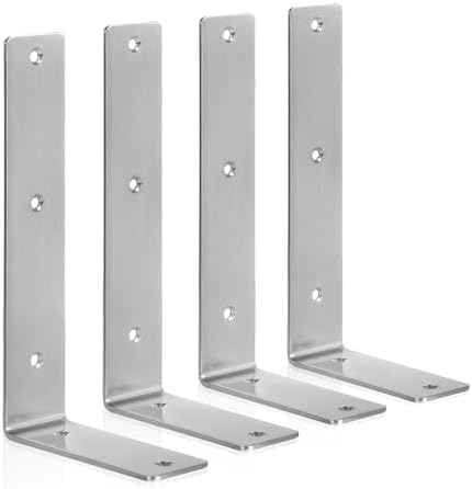 Silver Shelf Brackets, 4-Pack Heavy Duty Floating L Brackets, Stainless Steel, 9 Inch