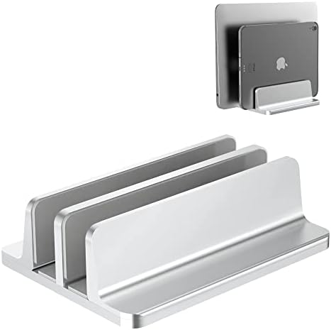 BULL-TECH New Vertical Laptop Stand, Adjustable 2 Slot Aluminum Desktop Holde(Up to 17.3 inch), Fits All MacBook/Microso