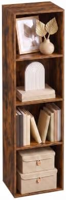 4 Cube Storage Organizer,4 Tier Narrow Bookshelf, Brown Vertical Cube Shelf
