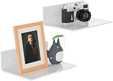 Sezanrpt 9 Inches Acrylic Wall Shelves 2 Pack, Floating Shelf for Wall Mounting, Acrylic Display Ledges for Funko Pop Figures, Home Décor, Living Room, Gaming Room, Plants(9 inch, White)
