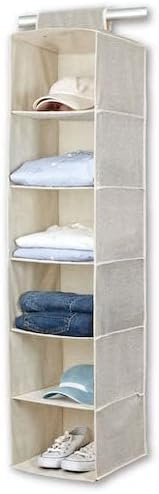 BINO 6-Shelf Sweater Closet Organizer - Beige | Closet Hanging Organizer for Bedroom | Sweater Storage Organizers | Hanging Shelves | Portable Closets for Clothes | Room Essentials