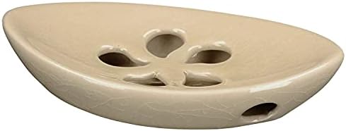 Ceramic Soap Dish with Self Draining Tray for Bar Soap, Bathroom, Kitchen (Ivory No.1)