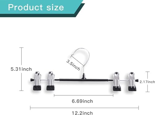 Pants Hangers with Clips Skirt Hangers, 12 Inch 50 Pack, Black