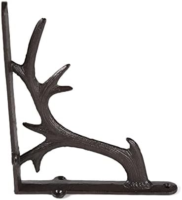 1PCS Cast Iron Deer Antler Wall Shelf Brackets, 7.6in (H), Brown