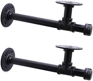 3/4" Industrial Pipe Shelf Brackets, Black Iron Wall Mounted DIY Shelving Brackets Hanging Custom Pipe Brackets for Floa