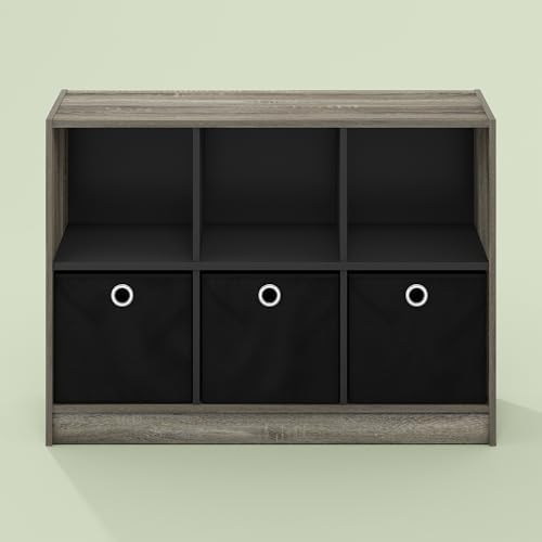Heim 6 Cube Open Shelf Storage Organizer, Bookcase, Bookshelf, with Bins, for Living Room and Home Office, Olive Oak/Bla
