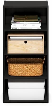 Furinno Basic Book Shelf, 4-Tier Bookcase with Open Shelf, Bookshelf, Cube Storage Organizer, 11 x 17 x 35, for Living R