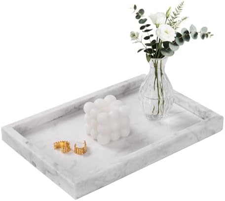 Marble Bathroom Tray for Countertop & Home Decor, Natural Decorative Marble Tray for Jewelry & Perfume Organizer, Luxury