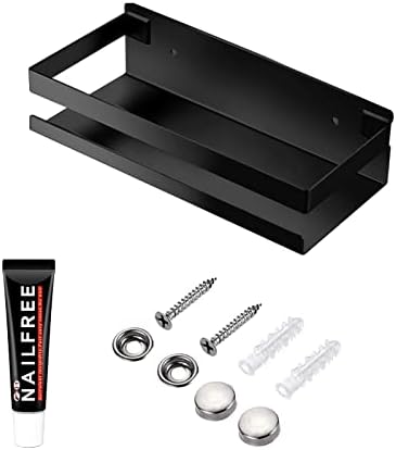 Rustproof Metal Storage Floating Shelves Wall Mounted Rectangular Shelf for Bedroom,Bathroom, Living Room, Kitchen, and Laundry Room,Nail-Free Wall-Mounted Shelves（7.9 Inch Black）