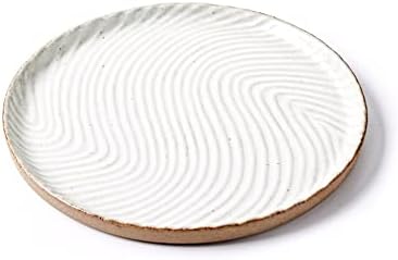 Vanity Tray with Brown Trim - Candle & Perfume Holder Organizer - Decorative Round White 8"8" Countertop Tray for Bathro