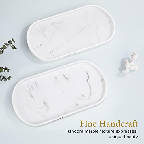 Luxspire 11.4" Oval Bathroom Tray for Countertop Organizer, Marble White