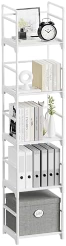 FIDUCIAL HOME 5 Tiers Narrow Bookshelf White Skinny Open Book Shelf