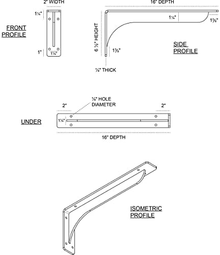 Ekena Millwork BKTM02X16X06EBHSV Steel Bracket Embrey, 2"W x 16"D x 6 1/2"H, Hammered Silver