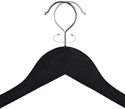 Relaxdays Velvet Coat Hangers, Set of 10, Wood, Wide Width with Trouser Bar, 360° Clothes Hook, Suit Hanger, Black