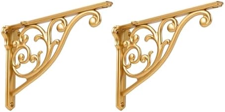 Khtumeware Gold Shelf Bracket 10 Inch, Decorative Brackets for Shelving, Heavy Duty Vintage Ornate Shelf Bracket , Hardw