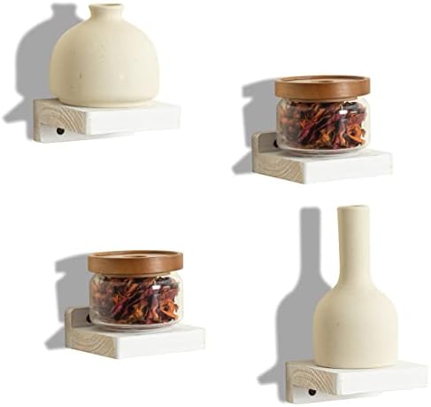 Freezing point Small Floating Shelf for Wall Set of 4 Natural Wood 4Inch Mini Wall Shelves Decor Plant Display Collectib