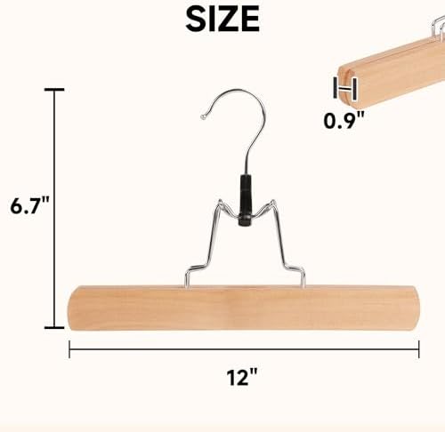 Wooden Non Slip Pants Hangers with Soft Felt Lining, 72-Pack, 12"