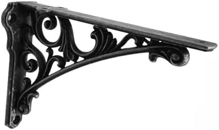 Decorative Shelf Bracket 8 inch, Rustic Black Iron Brackets for Shelving, Heavy Duty Vintage, DIY Projects, Hardware Inc