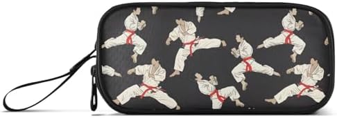 Karate Black Background Pencil Case Box Boys Girls Large Pencil Pouch Zipper Compartments Big Capacity Stationery Pen Bag Organizer for Kids Teens Adults School Office