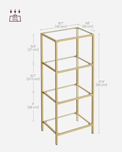 VASAGLE Bookcase Bookshelf, Tempered Glass Bookshelves, Steel Frame