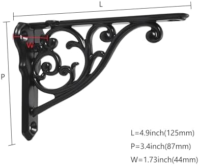 Ornate Decorative Shelf Brackets 5x3.5 inch Small Wall Mounted Shelving Bracket 4 Pack Matte Black Vintage Shelf Bracket