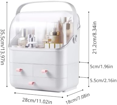LINFIDITE Cosmetic Storage Box with Lid Makeup Organizer Box with Dust Free Cover Portable Handle,Large Makeup Display C