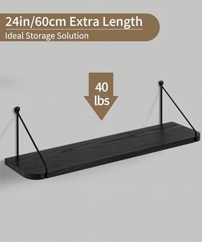 Afuly Black Floating Shelves for Wall, 24in Shelf with Brackets, Set of 2