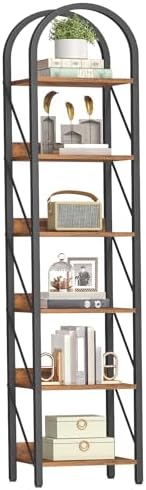 HOOBRO Bookshelf, 6-Tier Arched Bookshelf, Industrial Bookcase with Metal Frame, Tall Book Shelf Storage Organizer for L