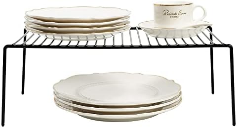 Kitchen Cabinet Shelf Organizer Set of 2, Large (15.7 x 9.4 inch) Metal Wire Pantry Storage Shelves, Dish Plate Racks fo