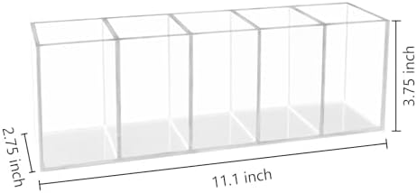 HSYMQ Acrylic Clear Pen Holder 5 Compartments Pencil Holder