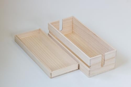 Paulownia Wood Cable Management Box – Handmade Cord Organizer for Power Strips, Chargers & Routers, Minimal Japanese Cab