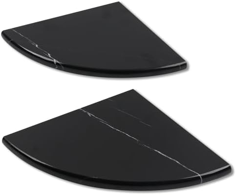 Lovdeco 2 Pcs Black Marble Corner Shelf, Nero Marquina Black Marble Corner Shower Shelf, Polished 9" Round Edge Corner S