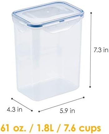 LOCK & LOCK LocknLock Easy Essentials Airtight Rectangular Tall Food Storage Container 7.61 Cup, 4 Piece, Clear