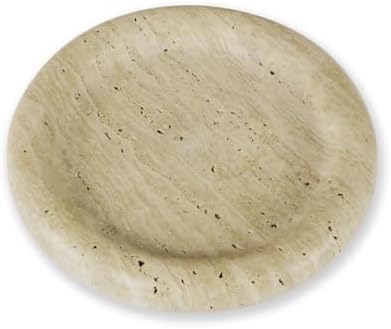 Natural Travertine Marble Vanity Tray- Round Stone Tray,Decorative Beige Countertop Organizer,Jewelry Dish for Bathroom,