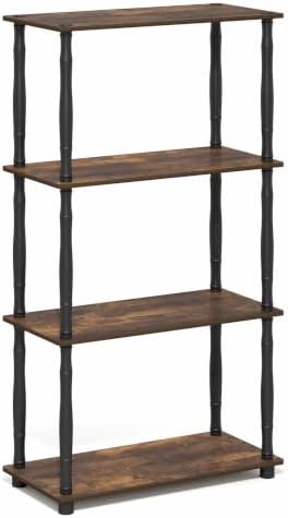 Furinno Turn-N-Tube Storage Shelves, 4-Tier Open Frame Book Shelf, Standing Corner Shelf, Toolless Open Shelves, Classic