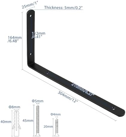 Mooche Black Shelf Brackets, Heavy Duty Floating Shelf Bracket for Wood Shelves, Wall Mounted Metal L Brackets, Wall She