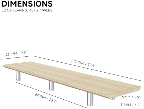 Fenge 39.4” Dual Monitor Stand with Height Adjustable Legs, Oak