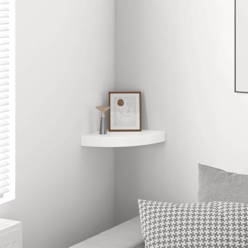 vidaXL High Gloss White Floating Corner Shelf 9.8"x9.8"x1.5" - Durable Honeycomb MDF and Metal Construction, Easy Instal