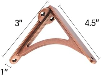Khtumeware 100% Solid Brass Decorative Shelf Brackets, 4.5-inch Wall-Mounted Shelving Brackets, 2-Pack Antique Copper Vi