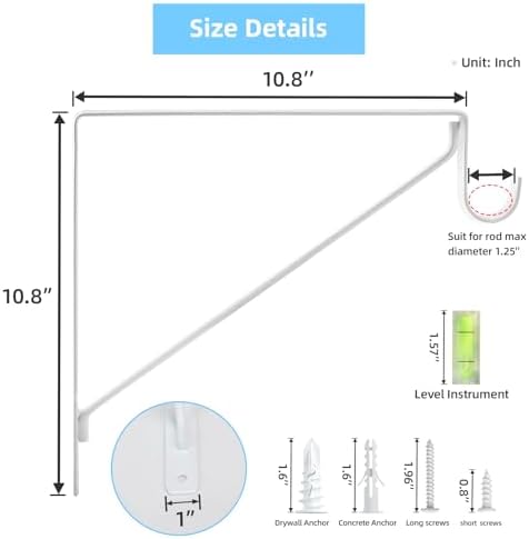 10-Pack Closet Rod Bracket, 10.8x10.8Inch Closet Shelf Brackets Heavy Duty Wall Mounted, Matte White Steel Closet Rod Su