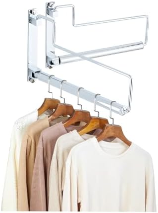 NEWRAIN Chrome Clothes Drying Rack, Wall Mounted Swing Arm Hanger for Laundry Room, Garage, Indoor & Outdoor Use