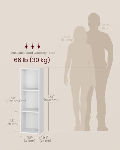 VASAGLE Bookshelf, 3-Tier Bookcase, 9.4 x 11.8 x 37.3 Inches