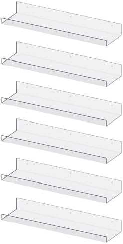 RLAVBL 6 Pack Acrylic Shelves, 15" Floating Wall Shelves for Bedroom, Living Room, Bathroom, Kitchen Storage