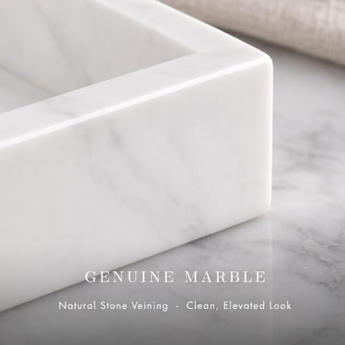 Bey-Berk Atticus White Marble Shallow Towel Tray, 1.125 in Interior Depth, Decorative Vanity or Guest Towel Holder