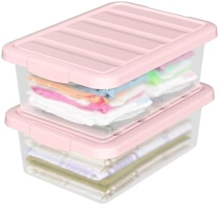 14 Quart Basic Clear Storage Box with Pink Lid (Pack of 2)
